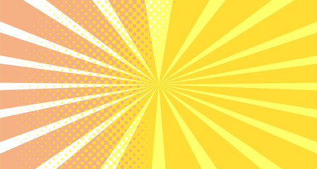 Vintage colorful comic book background. Orange blank bubbles of different shapes. Rays, radial, halftone, dotted effects. For sale banner empty Place for text 1960s. Copy space vector eps10.