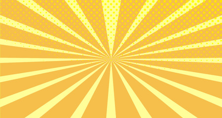 Vintage colorful comic book background. Orange blank bubbles of different shapes. Rays, radial, halftone, dotted effects. For sale banner empty Place for text 1960s. Copy space vector eps10.