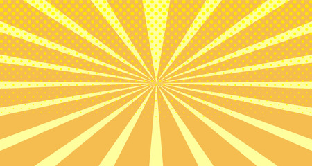 Vintage colorful comic book background. Orange blank bubbles of different shapes. Rays, radial, halftone, dotted effects. For sale banner empty Place for text 1960s. Copy space vector eps10.