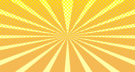 Vintage colorful comic book background. Orange blank bubbles of different shapes. Rays, radial, halftone, dotted effects. For sale banner empty Place for text 1960s. Copy space vector eps10.