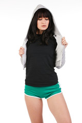 Obraz na płótnie Canvas Blank t-shirt mock-up - Beautiful retro sports fashion girl ready for your design
