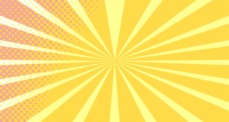 Vintage colorful comic book background. Orange blank bubbles of different shapes. Rays, radial, halftone, dotted effects. For sale banner empty Place for text 1960s. Copy space vector eps10.