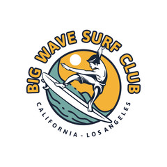 big wave surf club. t shirt design surfing poster vintage retro illustration