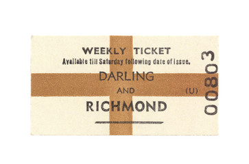 Train ticket Fahrkarte Zug vintage retro Darling Richmond Englisch gold beige Kreuz Wochenkarte...