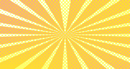 Vintage colorful comic book background. Orange blank bubbles of different shapes. Rays, radial, halftone, dotted effects. For sale banner empty Place for text 1960s. Copy space vector eps10.