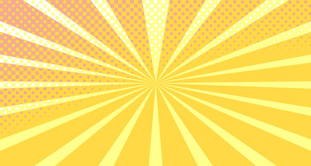 Vintage colorful comic book background. Orange blank bubbles of different shapes. Rays, radial, halftone, dotted effects. For sale banner empty Place for text 1960s. Copy space vector eps10.