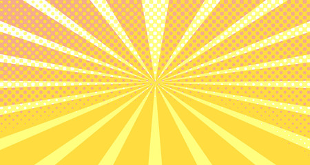 Vintage colorful comic book background. Orange blank bubbles of different shapes. Rays, radial, halftone, dotted effects. For sale banner empty Place for text 1960s. Copy space vector eps10.