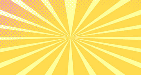 Vintage colorful comic book background. Orange blank bubbles of different shapes. Rays, radial, halftone, dotted effects. For sale banner empty Place for text 1960s. Copy space vector eps10.