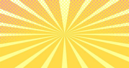 Vintage colorful comic book background. Orange blank bubbles of different shapes. Rays, radial, halftone, dotted effects. For sale banner empty Place for text 1960s. Copy space vector eps10.