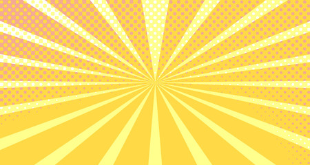 Vintage colorful comic book background. Orange blank bubbles of different shapes. Rays, radial, halftone, dotted effects. For sale banner empty Place for text 1960s. Copy space vector eps10.