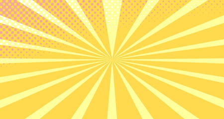 Vintage colorful comic book background. Orange blank bubbles of different shapes. Rays, radial, halftone, dotted effects. For sale banner empty Place for text 1960s. Copy space vector eps10.