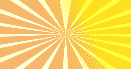 Vintage colorful comic book background. Orange blank bubbles of different shapes. Rays, radial, halftone, dotted effects. For sale banner empty Place for text 1960s. Copy space vector eps10.