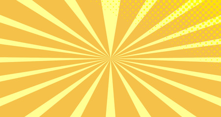 Vintage colorful comic book background. Orange blank bubbles of different shapes. Rays, radial, halftone, dotted effects. For sale banner empty Place for text 1960s. Copy space vector eps10.