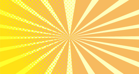 Vintage colorful comic book background. Orange blank bubbles of different shapes. Rays, radial, halftone, dotted effects. For sale banner empty Place for text 1960s. Copy space vector eps10.