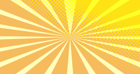 Vintage colorful comic book background. Orange blank bubbles of different shapes. Rays, radial, halftone, dotted effects. For sale banner empty Place for text 1960s. Copy space vector eps10.