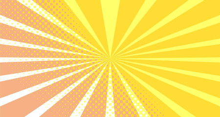 Fototapeta premium Vintage colorful comic book background. Orange blank bubbles of different shapes. Rays, radial, halftone, dotted effects. For sale banner empty Place for text 1960s. Copy space vector eps10.