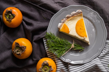 Christmas persimmon cake. Cheesecake. New year dessert