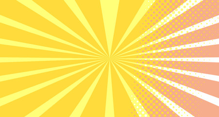 Vintage colorful comic book background. Orange blank bubbles of different shapes. Rays, radial, halftone, dotted effects. For sale banner empty Place for text 1960s. Copy space vector eps10.