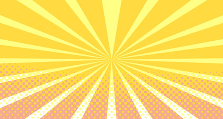 Vintage colorful comic book background. Orange blank bubbles of different shapes. Rays, radial, halftone, dotted effects. For sale banner empty Place for text 1960s. Copy space vector eps10.