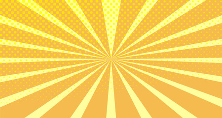 Vintage colorful comic book background. Orange blank bubbles of different shapes. Rays, radial, halftone, dotted effects. For sale banner empty Place for text 1960s. Copy space vector eps10.