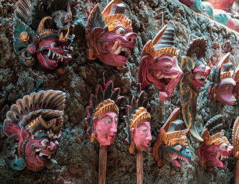 Traditional wooden painted Balinese masks 