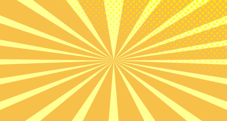 Vintage colorful comic book background. Orange blank bubbles of different shapes. Rays, radial, halftone, dotted effects. For sale banner empty Place for text 1960s. Copy space vector eps10.