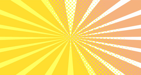 Fototapeta premium Vintage colorful comic book background. Orange blank bubbles of different shapes. Rays, radial, halftone, dotted effects. For sale banner empty Place for text 1960s. Copy space vector eps10.