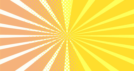 Vintage colorful comic book background. Orange blank bubbles of different shapes. Rays, radial, halftone, dotted effects. For sale banner empty Place for text 1960s. Copy space vector eps10.