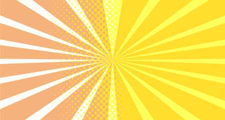 Vintage colorful comic book background. Orange blank bubbles of different shapes. Rays, radial, halftone, dotted effects. For sale banner empty Place for text 1960s. Copy space vector eps10.