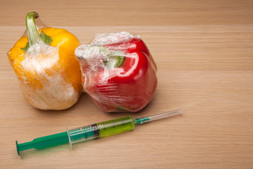 nitrate syringe pepper vegetable table background 