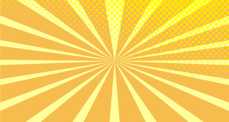 Vintage colorful comic book background. Orange blank bubbles of different shapes. Rays, radial, halftone, dotted effects. For sale banner empty Place for text 1960s. Copy space vector eps10.