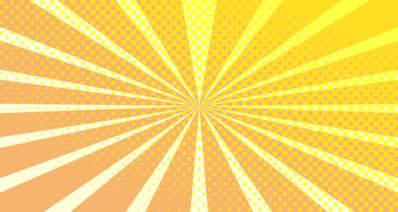 Vintage colorful comic book background. Orange blank bubbles of different shapes. Rays, radial, halftone, dotted effects. For sale banner empty Place for text 1960s. Copy space vector eps10.