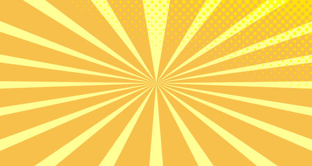 Vintage colorful comic book background. Orange blank bubbles of different shapes. Rays, radial, halftone, dotted effects. For sale banner empty Place for text 1960s. Copy space vector eps10.