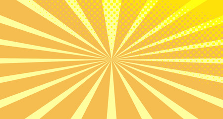 Vintage colorful comic book background. Orange blank bubbles of different shapes. Rays, radial, halftone, dotted effects. For sale banner empty Place for text 1960s. Copy space vector eps10.