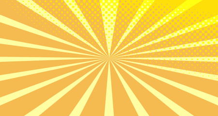 Vintage colorful comic book background. Orange blank bubbles of different shapes. Rays, radial, halftone, dotted effects. For sale banner empty Place for text 1960s. Copy space vector eps10.
