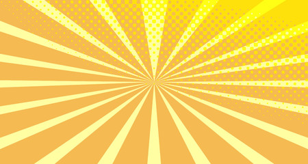 Vintage colorful comic book background. Orange blank bubbles of different shapes. Rays, radial, halftone, dotted effects. For sale banner empty Place for text 1960s. Copy space vector eps10.