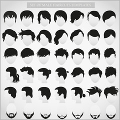 Vector set of men's hairstyles and haircuts on a light background. Patterns of men's hairstyles.