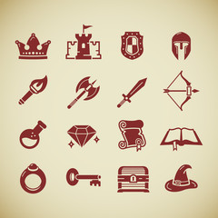 RPG role play PC game vector icons set