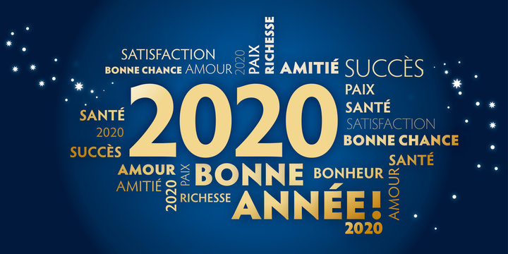 Carte de voeux – bonne année 2020 - bleu et dorée.