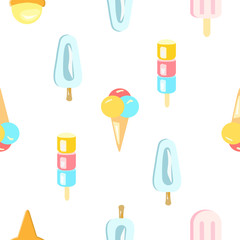 Cute seamless pattern with ice cream. Baby sweet isolated on white background. Stock illustration.