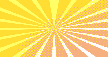 Vintage colorful comic book background. Orange blank bubbles of different shapes. Rays, radial, halftone, dotted effects. For sale banner empty Place for text 1960s. Copy space vector eps10.