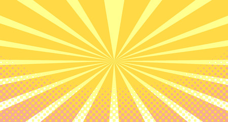 Vintage colorful comic book background. Orange blank bubbles of different shapes. Rays, radial, halftone, dotted effects. For sale banner empty Place for text 1960s. Copy space vector eps10.