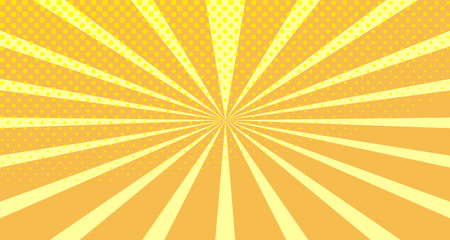 Vintage colorful comic book background. Orange blank bubbles of different shapes. Rays, radial, halftone, dotted effects. For sale banner empty Place for text 1960s. Copy space vector eps10.