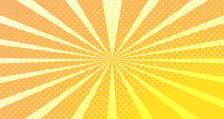 Vintage colorful comic book background. Orange blank bubbles of different shapes. Rays, radial, halftone, dotted effects. For sale banner empty Place for text 1960s. Copy space vector eps10.