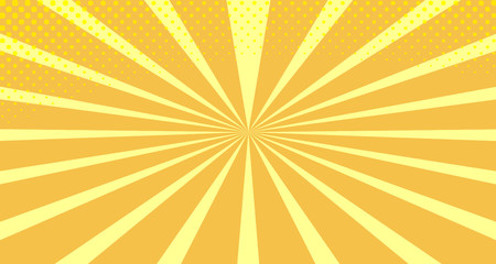 Vintage colorful comic book background. Orange blank bubbles of different shapes. Rays, radial, halftone, dotted effects. For sale banner empty Place for text 1960s. Copy space vector eps10.