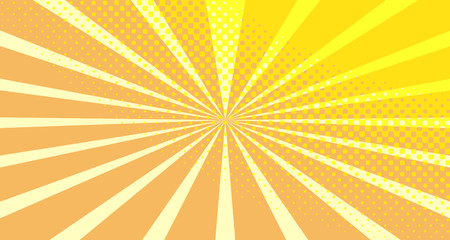 Vintage colorful comic book background. Orange blank bubbles of different shapes. Rays, radial, halftone, dotted effects. For sale banner empty Place for text 1960s. Copy space vector eps10.