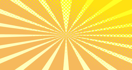 Vintage colorful comic book background. Orange blank bubbles of different shapes. Rays, radial, halftone, dotted effects. For sale banner empty Place for text 1960s. Copy space vector eps10.