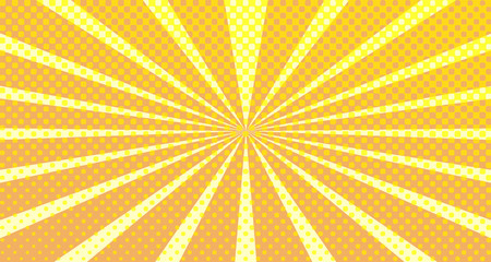 Vintage colorful comic book background. Orange blank bubbles of different shapes. Rays, radial, halftone, dotted effects. For sale banner empty Place for text 1960s. Copy space vector eps10.