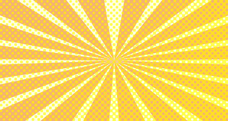 Vintage colorful comic book background. Orange blank bubbles of different shapes. Rays, radial, halftone, dotted effects. For sale banner empty Place for text 1960s. Copy space vector eps10.