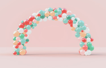 Christmas arch frame with fancy candy ballloons backdrop. Christmas background. 3d rendering. 